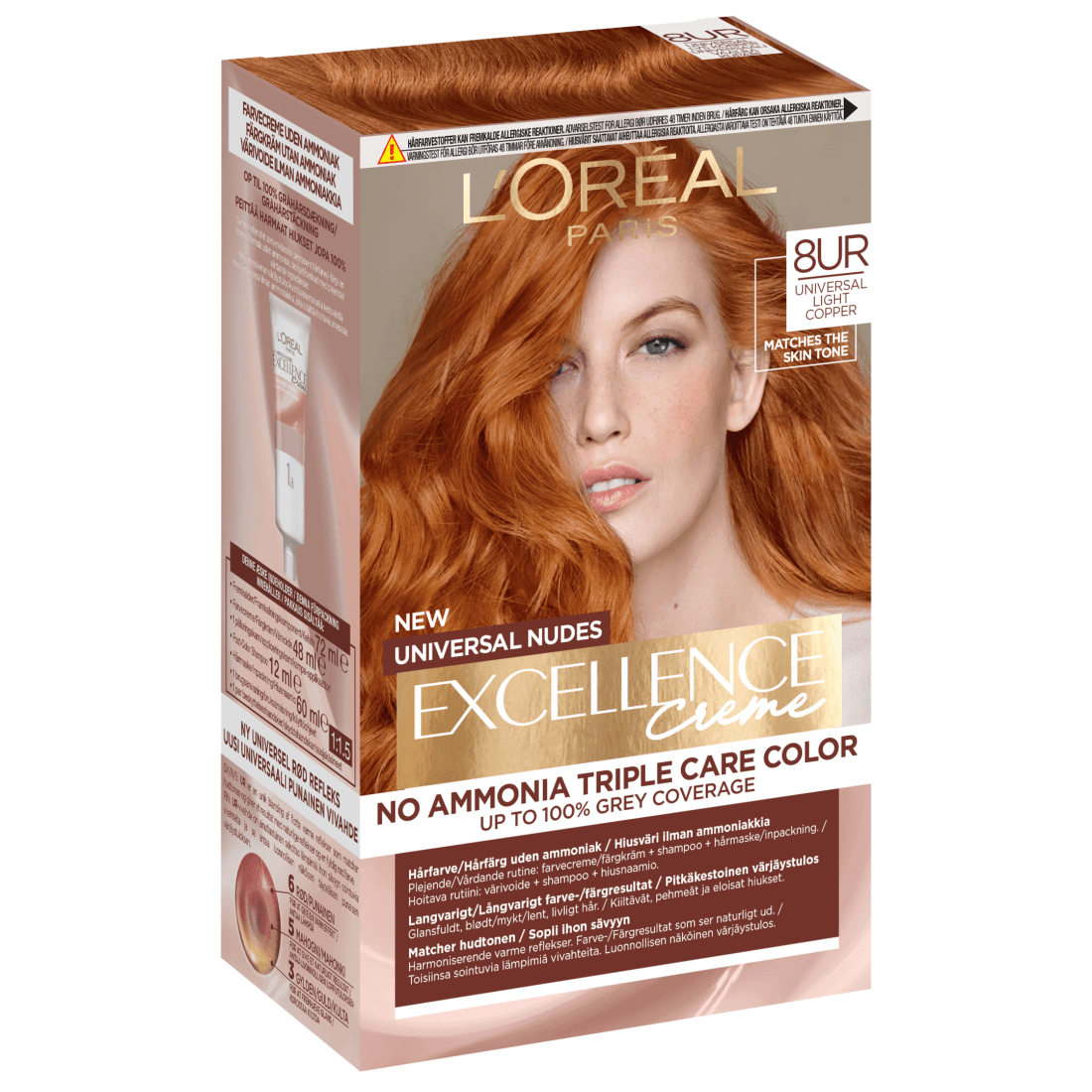 L'Oréal Paris Excellence Universal Nudes Permanent Hårfärg 8UC Universal Light Copper - produktbild 2