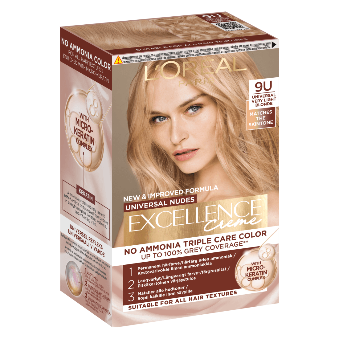 L'Oréal Paris Excellence Universal Nudes Permanent Hårfärg 9U Universal Very Light Blonde - produktbild 2