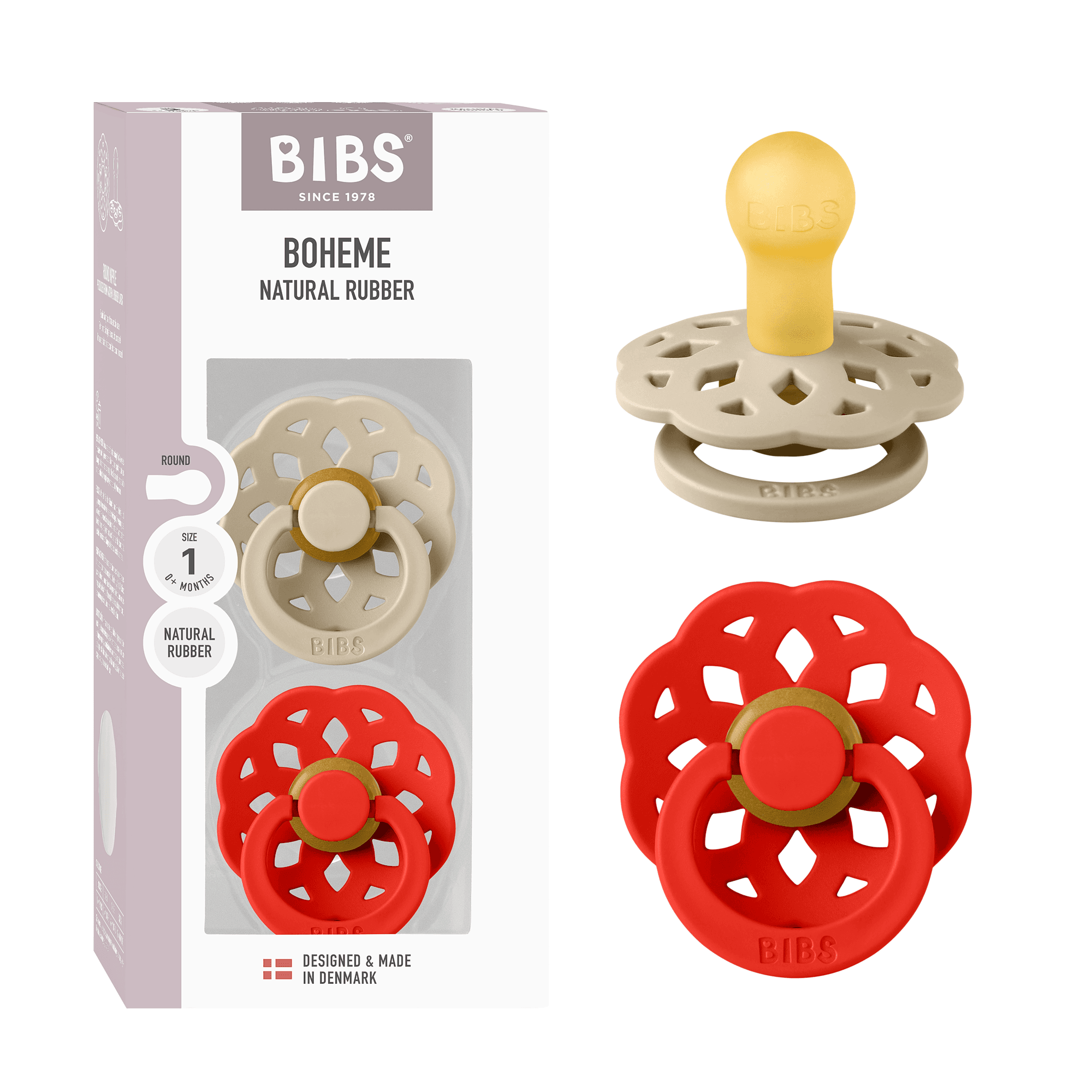 BIBS Boheme Latex Size 1 Vanilla/Candy Apple 2-pack - produktbild 3