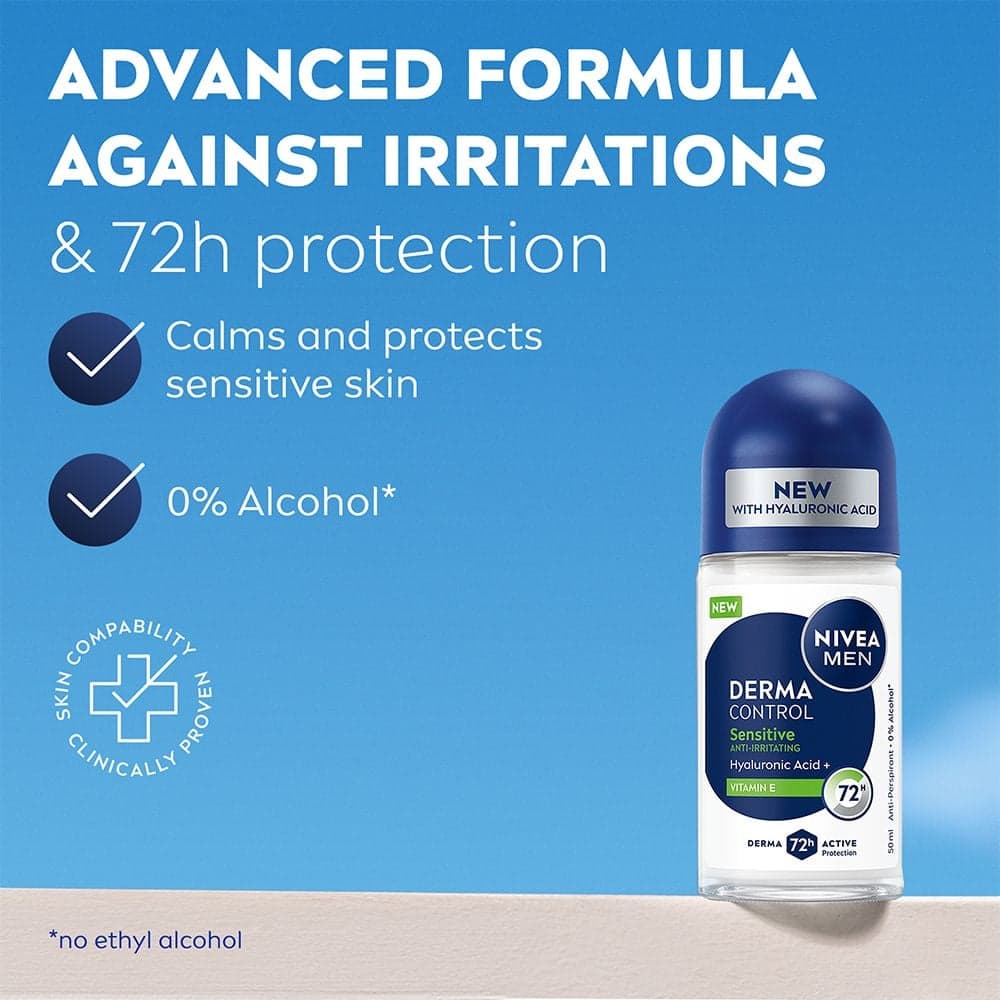 NIVEA MEN Antiperspirant Deo Derma Control Sensitive Roll On 50 ml - produktbild 2