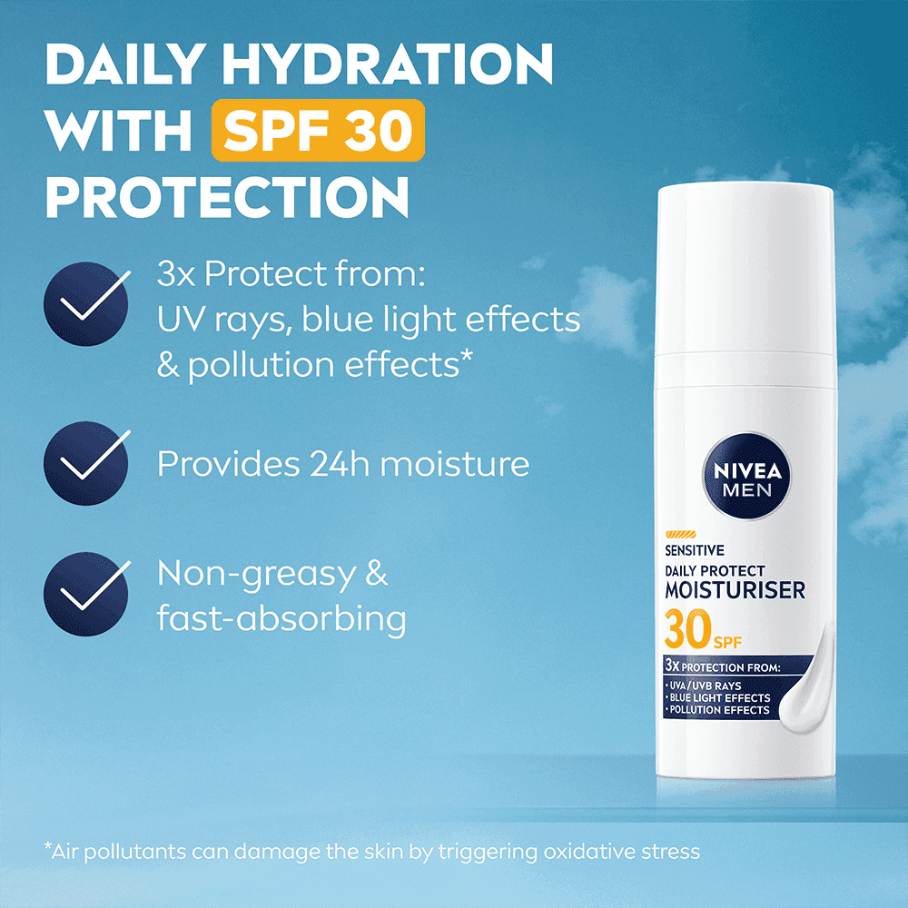 NIVEA MEN Ansiktskräm Sensitive Daily Protect Moisturiser SPF30 50 ml - produktbild 2