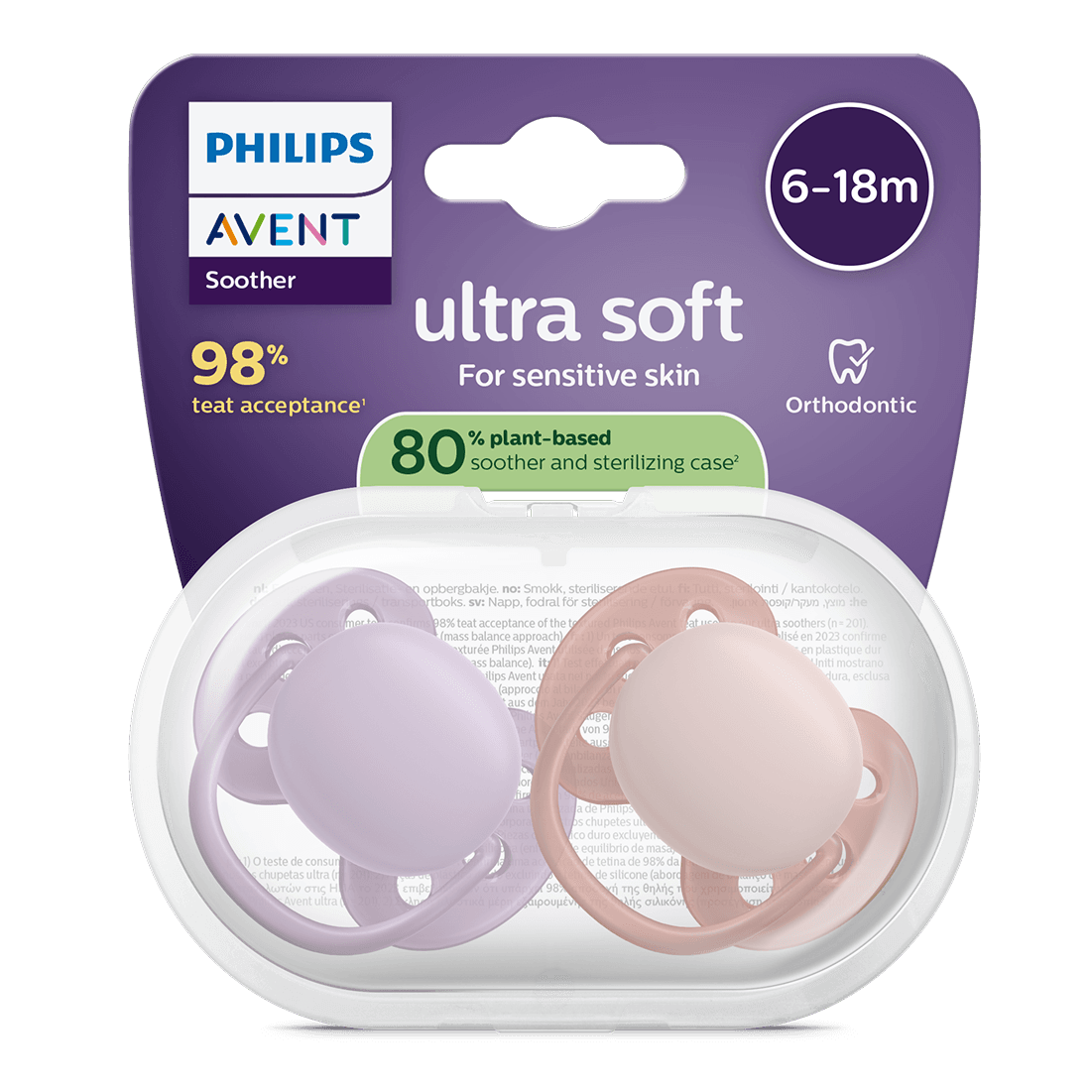 Philips Avent Ultra Soft Napp Lila & Rosa 6-18 mån 2-pack - produktbild 2