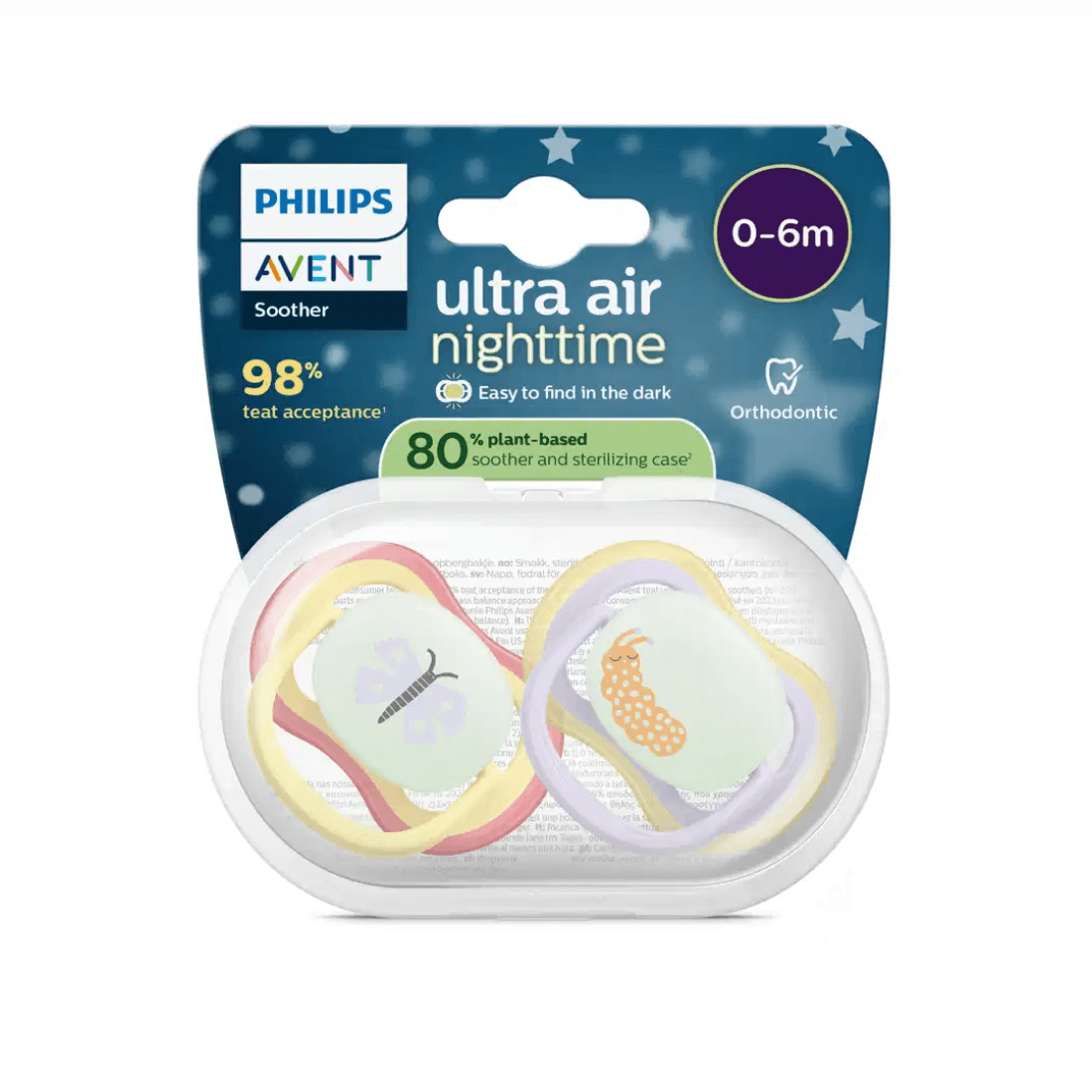 Philips Avent Ultra Air Nattnapp Gul & Lila 0-6 mån 2-pack - produktbild 2