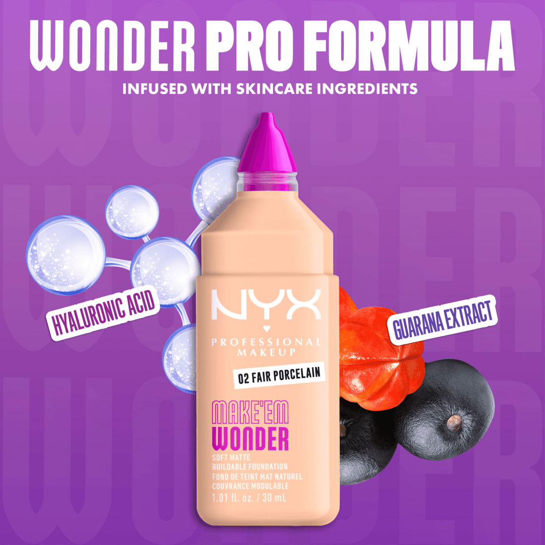 NYX Professional Makeup Make Em Wonder Foundation 02 Fair Porcelain 30 ml - produktbild 5