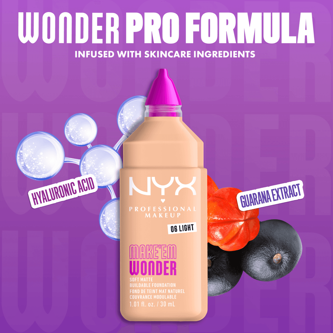 NYX Professional Makeup Make Em Wonder Foundation 06 Light 30 ml - produktbild 5