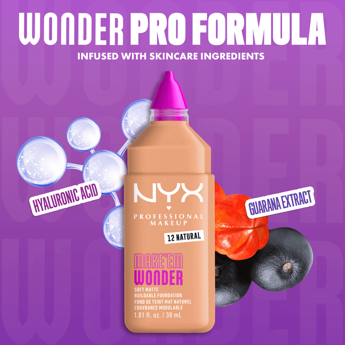 NYX Professional Makeup Make Em Wonder Foundation 12 Natural 30 ml - produktbild 5