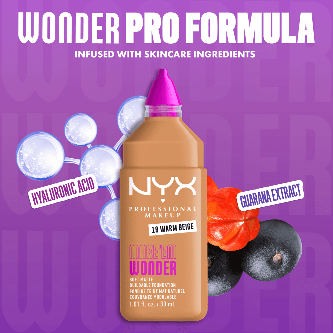 NYX Professional Makeup Make Em Wonder Foundation 19 Warm Beige 30 ml - produktbild 5
