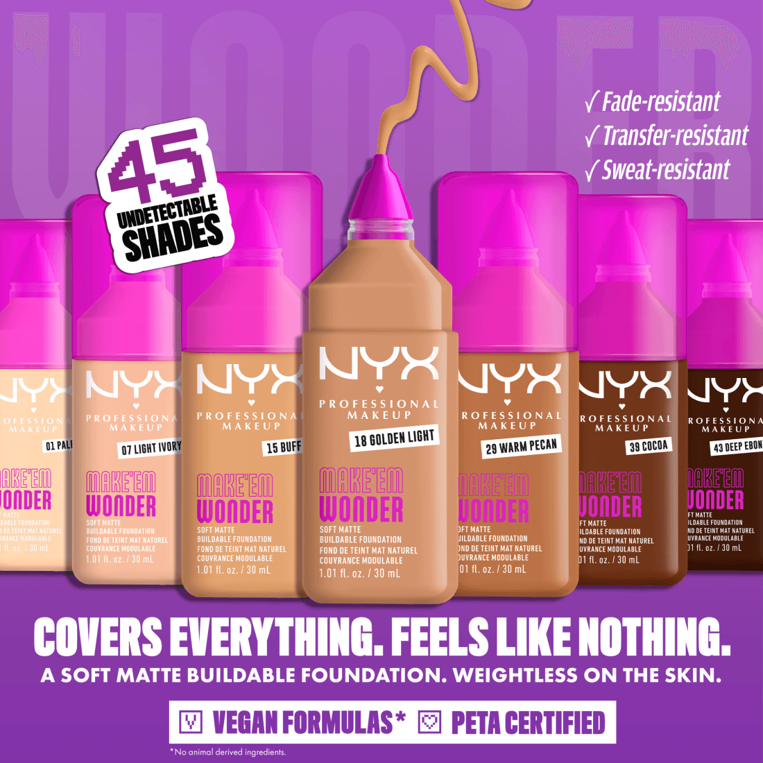 NYX Professional Makeup Make Em Wonder Foundation 21 Neutral Tan 30 ml - produktbild 3