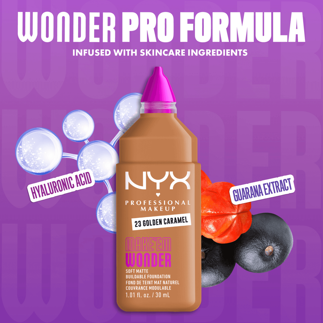 NYX Professional Makeup Make Em Wonder Foundation 23 Golden Caramel 30 ml - produktbild 5