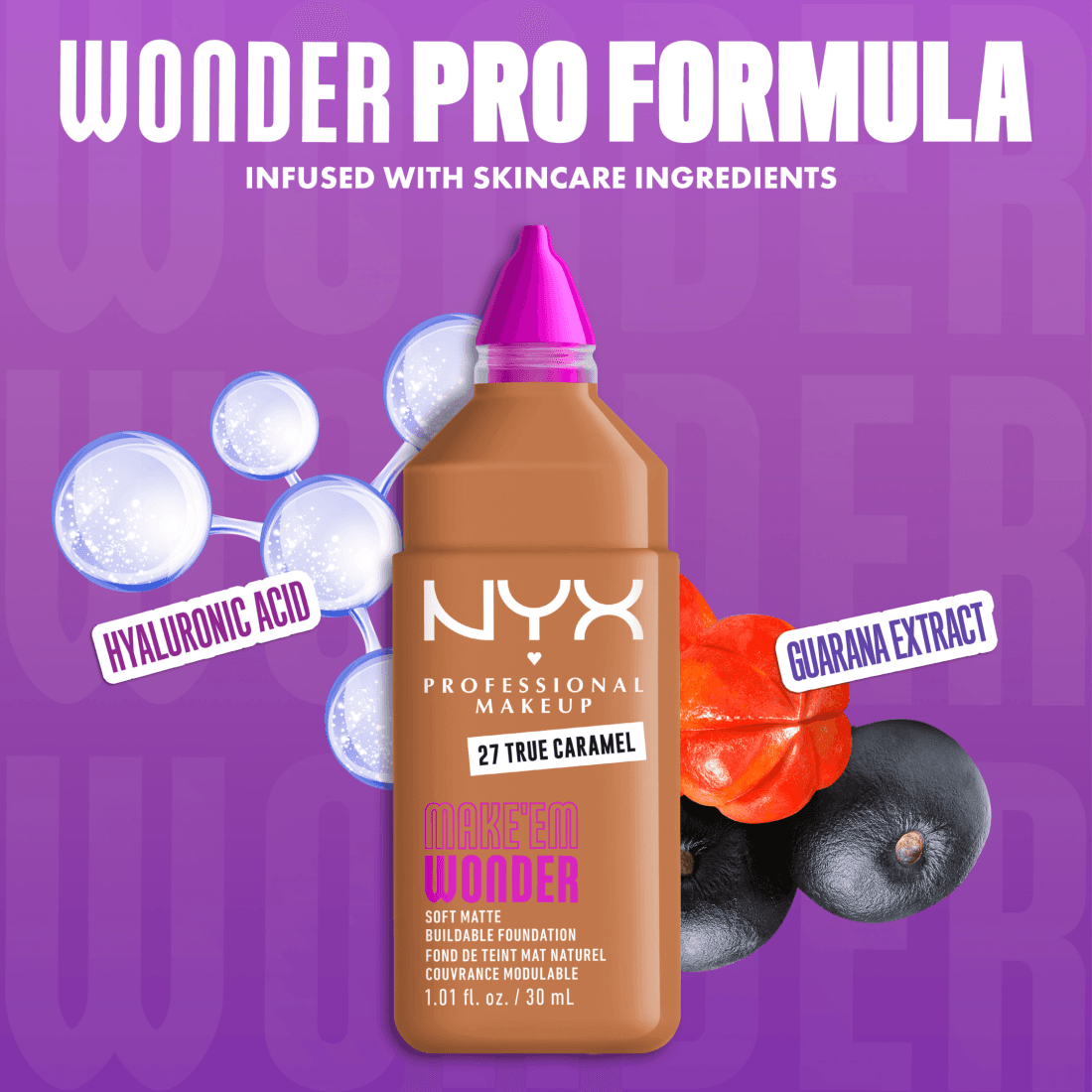NYX Professional Makeup Make Em Wonder Foundation 27 True Caramel 30 ml - produktbild 5