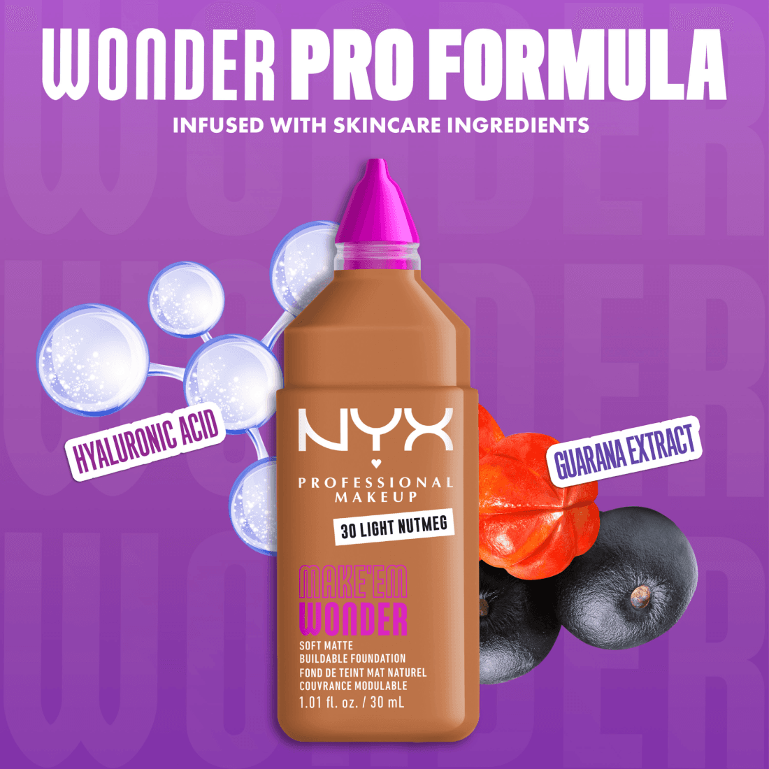 NYX Professional Makeup Make Em Wonder Foundation 30 Light Nutmeg 30 ml - produktbild 5