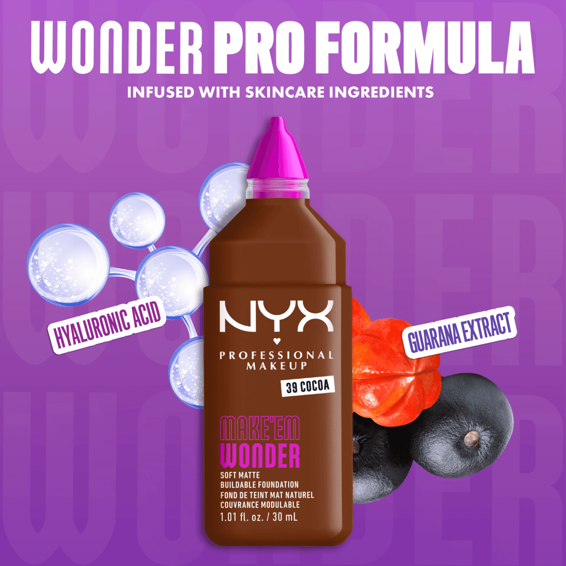 NYX Professional Makeup Make Em Wonder Foundation 39 Cocoa 30 ml - produktbild 5