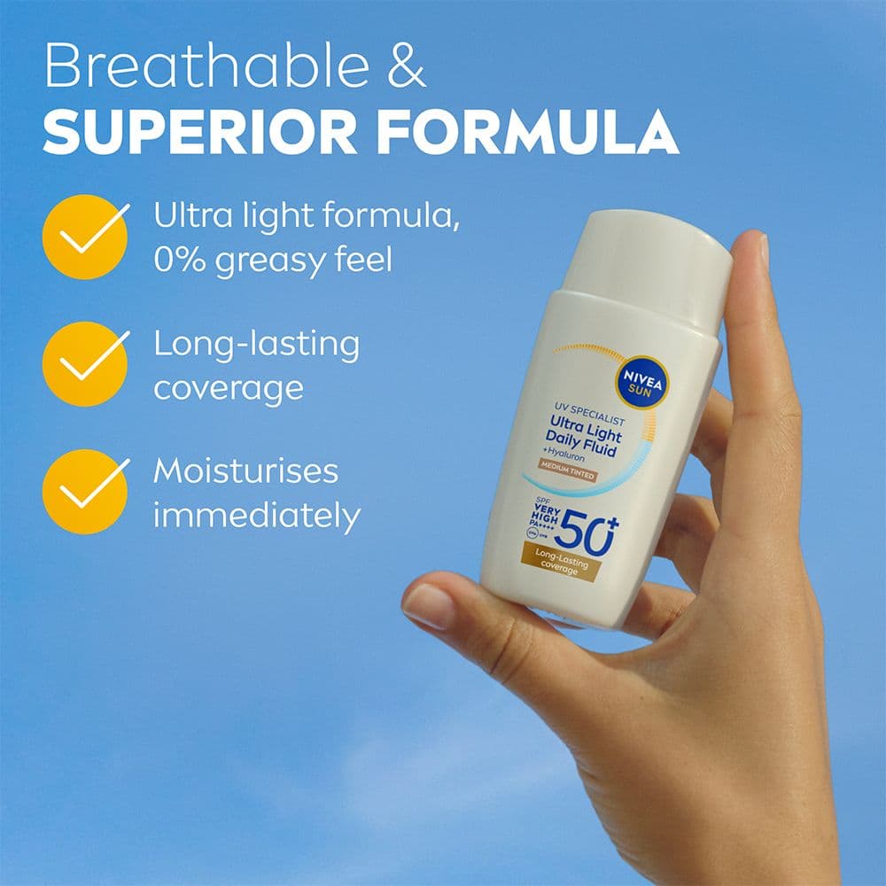 NIVEA SUN UV Face Specialist Ultra Light Daily Fluid Medium Tinted SPF50+ 40 ml - produktbild 3