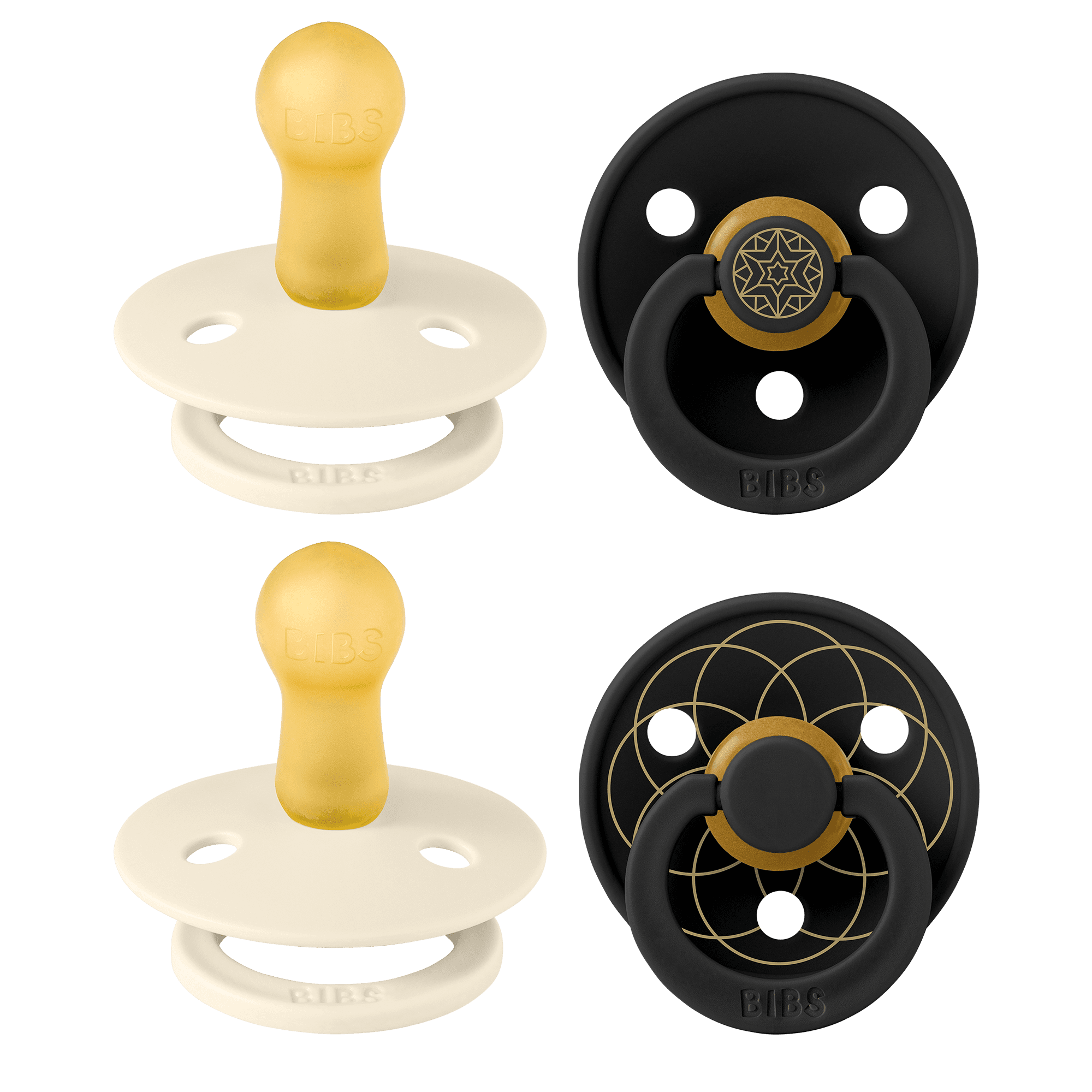 BIBS Studio Colour Noor & Layl Latex Size 2 Ivory Gold Black Gold 4-pack