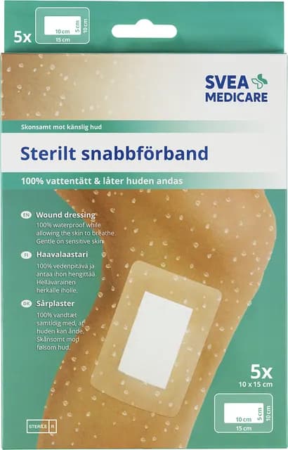 Svea Medicare Sterilt Vattentätt Förband 10 x 15 cm 5 st