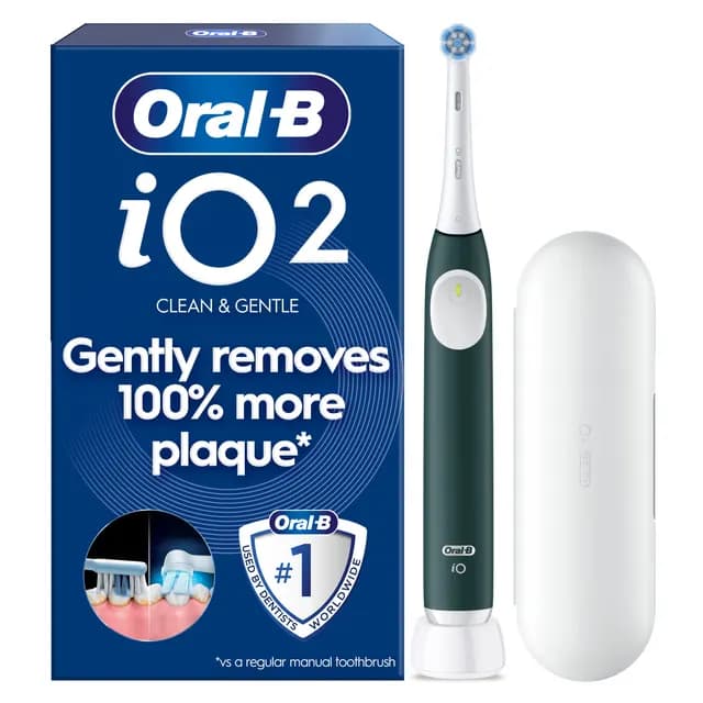 Oral-B iO 2 Forest Green Eltandborste med Extra Tandborsthuvud & Resefodral