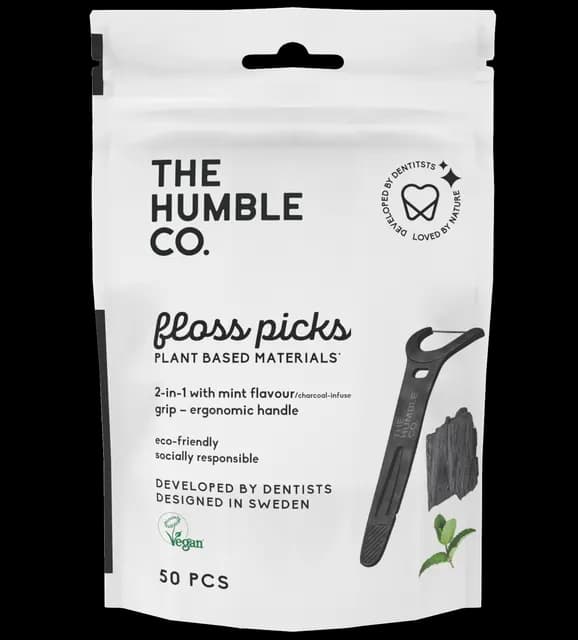 Humble Dental Floss Picks Charcoal Grip Handle 50 st