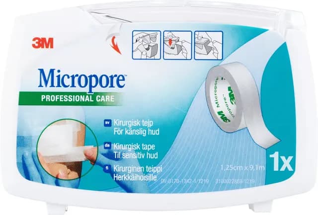 3M Micropore Kirurgitejp Vit 1,25 cm x 9,14 m