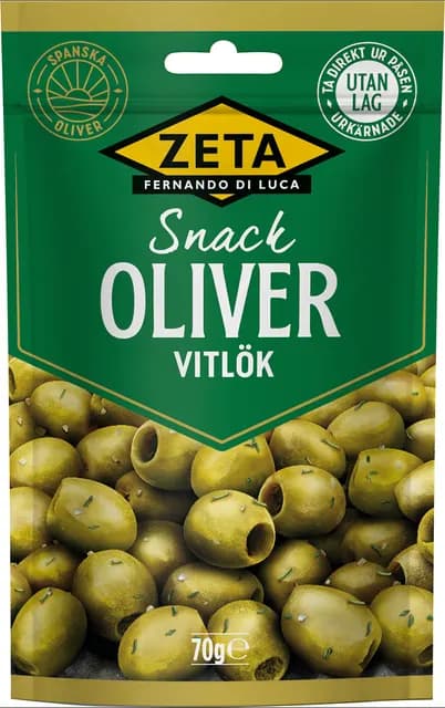 Zeta Snack-Oliver Vitlök 70 g