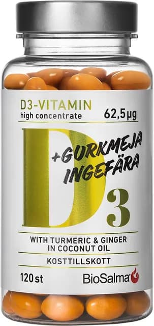 BioSalma D3 62,5 ug + Gurkmeja Ingefära 120 kapslar