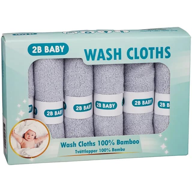 2B Baby Tvättlappar Bambu Grå 6-pack