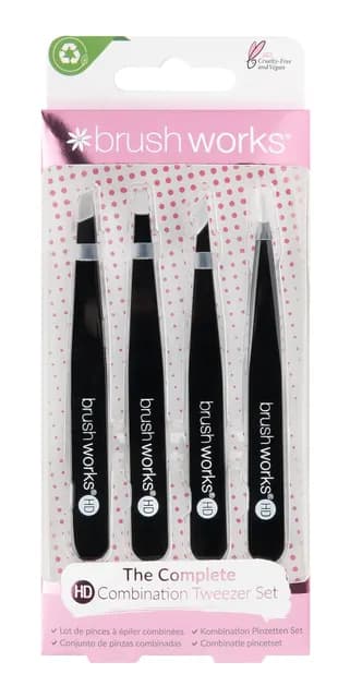 Brushworks HD 4 Piece Combination Tweezer Set Black