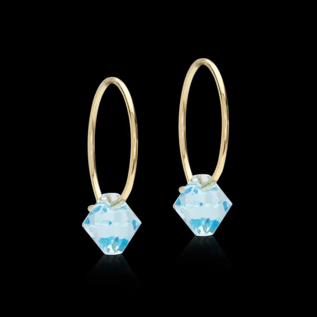 Blomdahl GT Ear Ring 14 mm, Bicone 6 mm Aquamarine