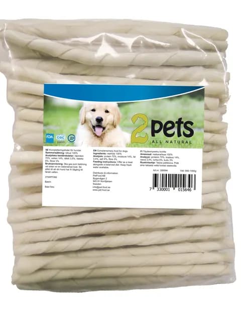 2pets Tuggpinne vriden vit 12 cm/9-10 mm 100-pack
