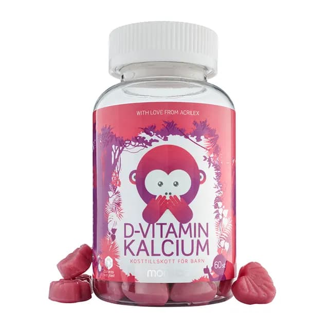 Monkids D-vitamin + Kalcium Jordgubb Barn 60 tuggtabletter