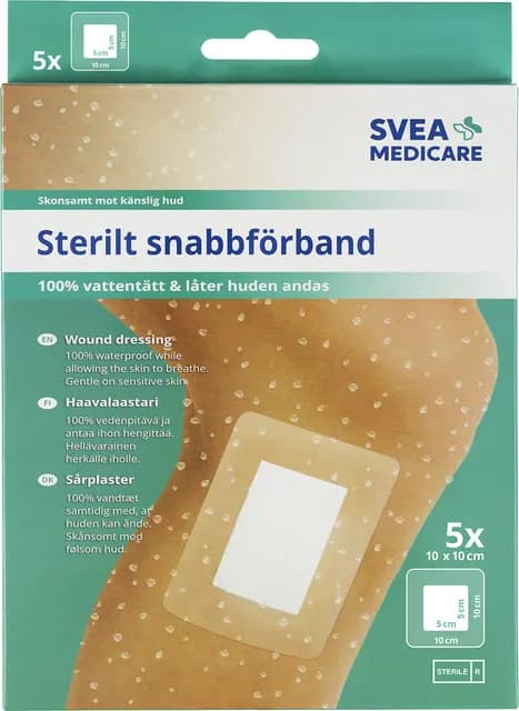 Svea Medicare Sterilt Vattentätt Förband 10 x 10 cm 5 st