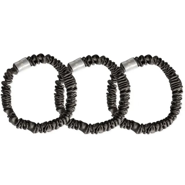 Cloud & Glow Silk Scrunchies Charcoal 1 cm 3-pack