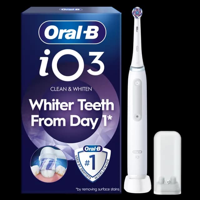Oral-B iO 3 Eltandborste Vit Whitening Edition med Radiant White Tandborsthuvud & Borsthuvudshållare