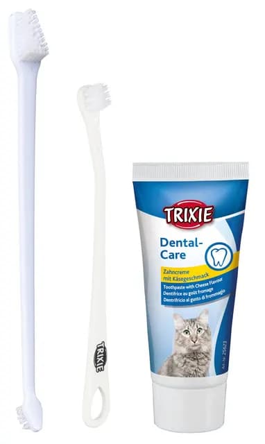 Trixie Tandvårdsset för Katt 2 borstar + Tandkräm med Ostsmak