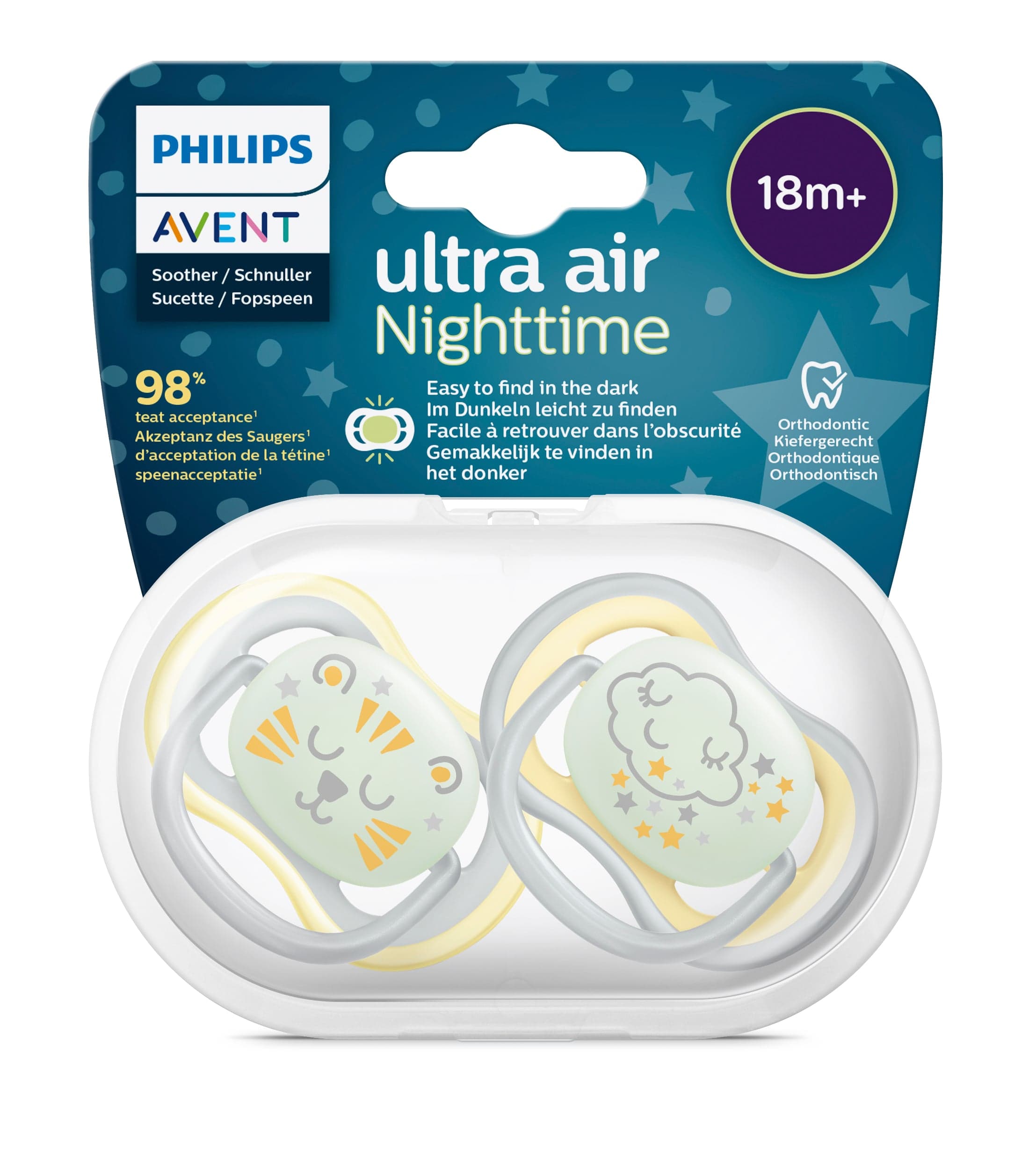 Philips Avent Ultra Air Självlysande Nattnapp 18 m+ Moln - produktbild 2