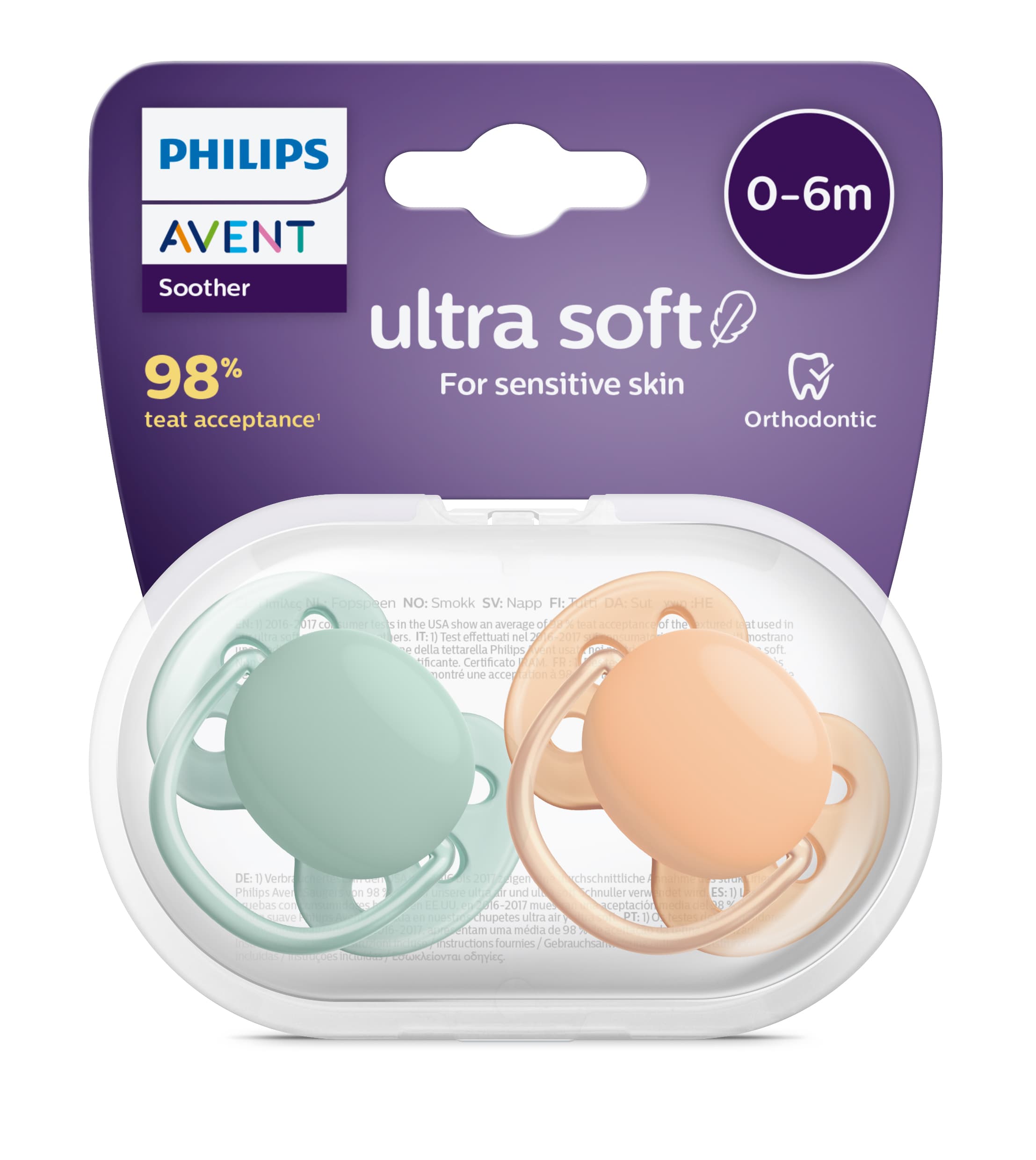 Philips Avent Ultra Soft Napp 0-6 m Grön/Orange - produktbild 2