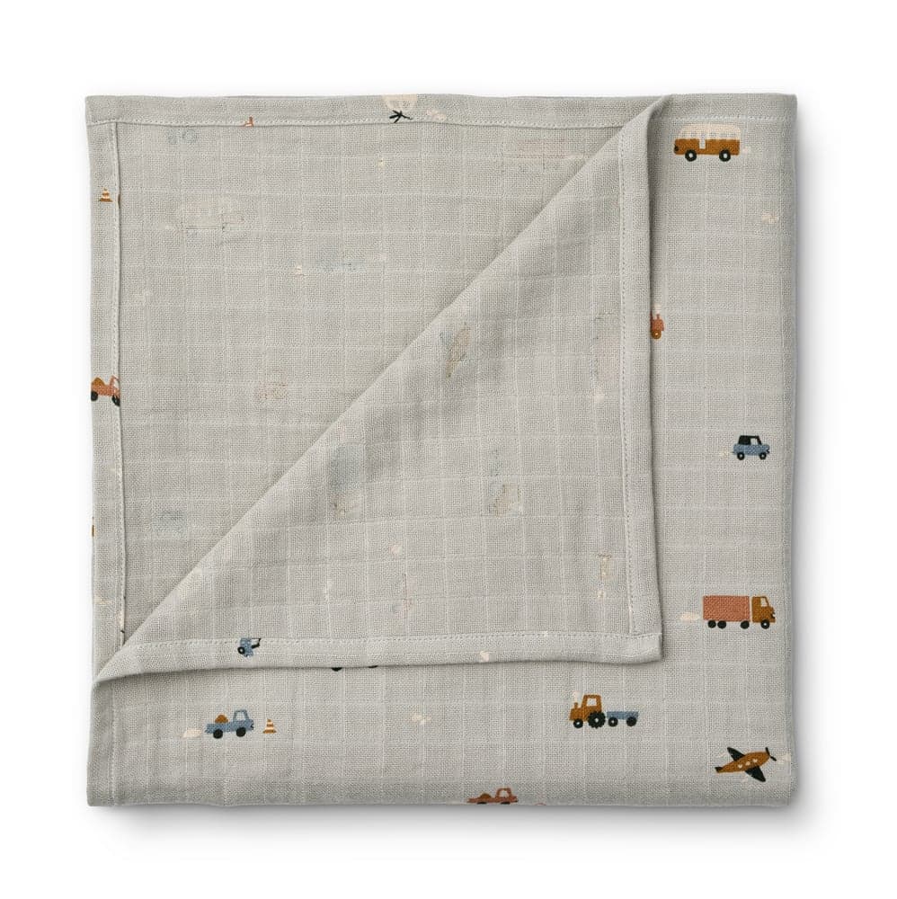 LIEWOOD Ben Muslinfilt Vehicles Dove Blue 110x110cm - produktbild 2