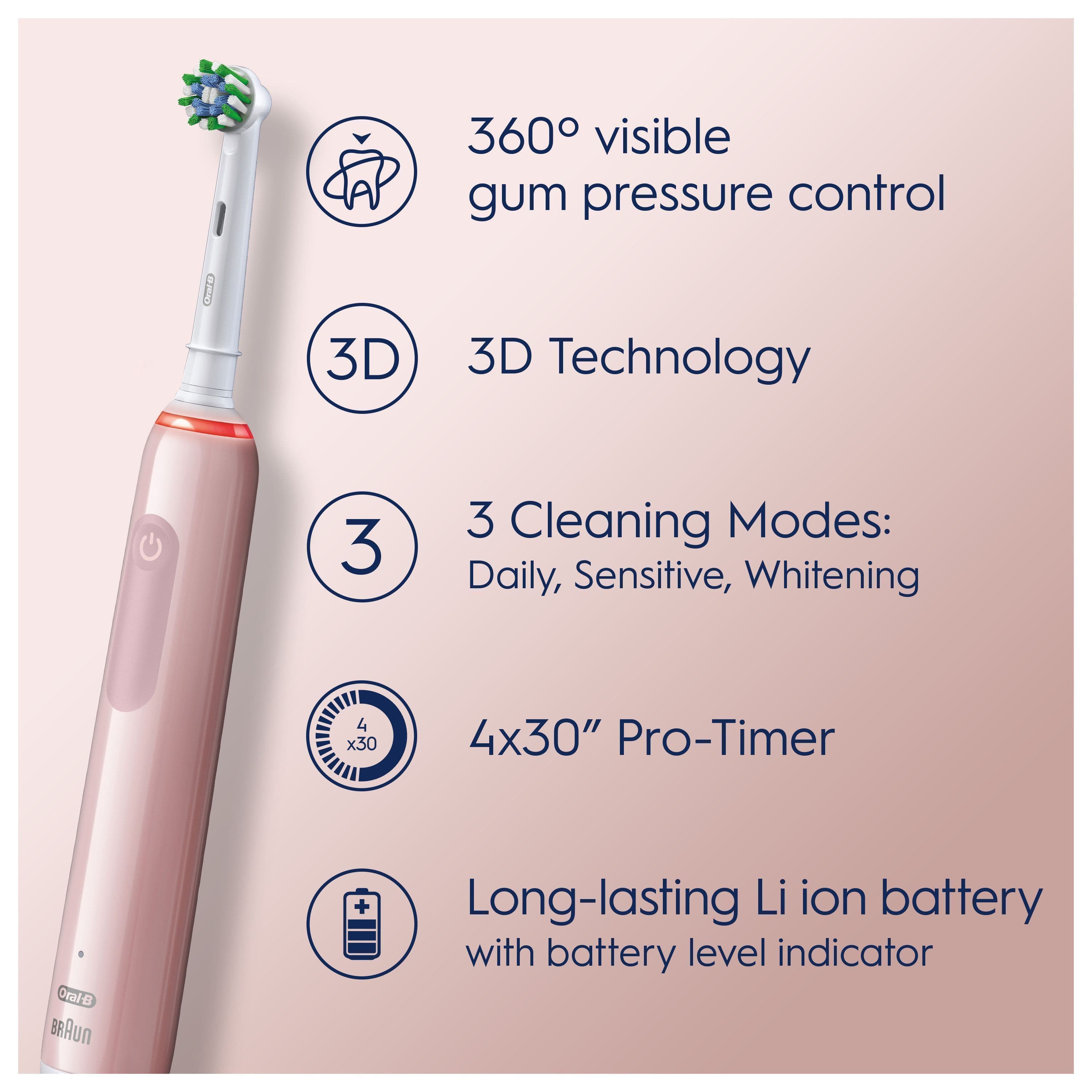Oral-B Pro S3 Rosa Eltandborste med 2 Cross Action Tandborsthuvuden - produktbild 5