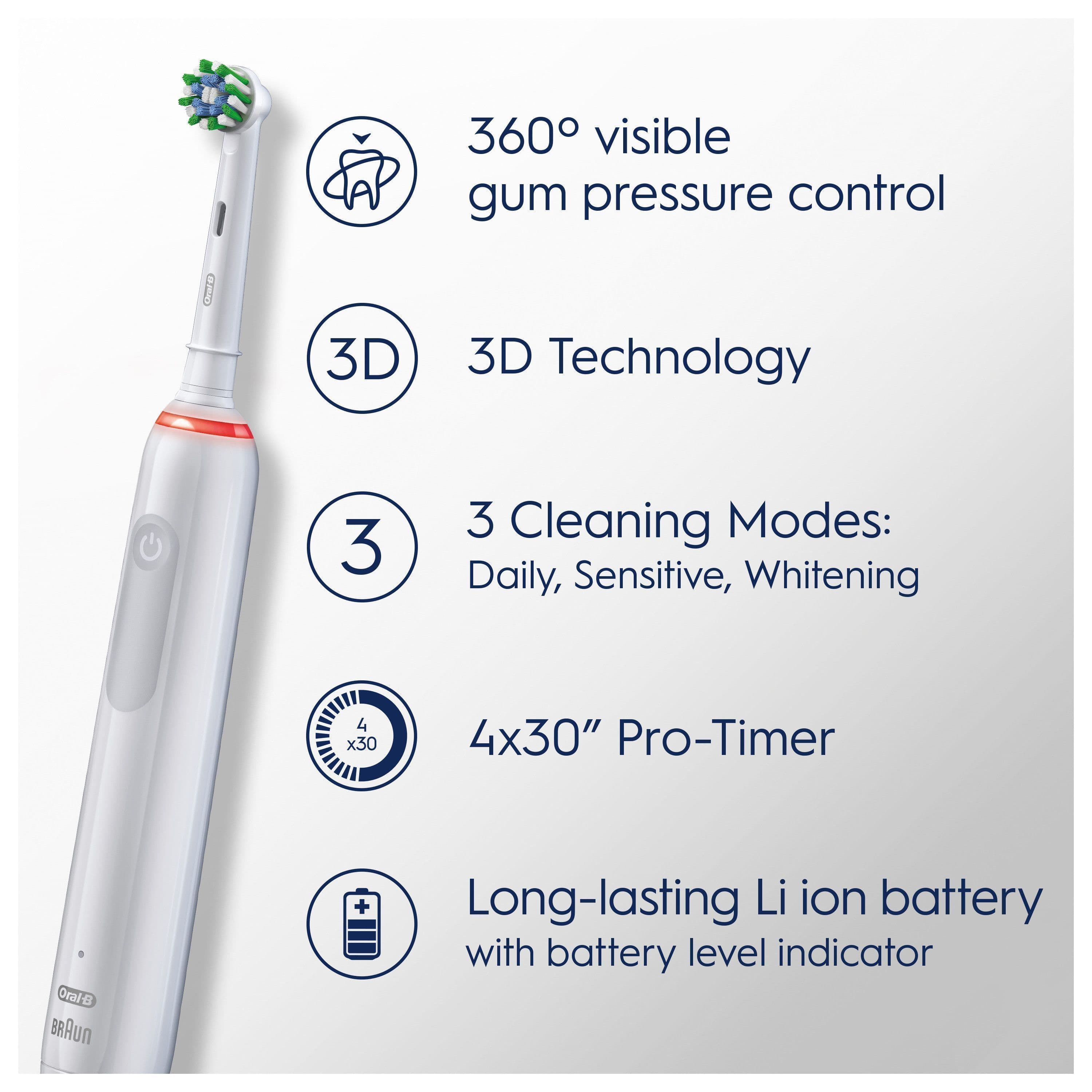 Oral-B S3 Vit Eltandborste 2 Cross Action Tandborsthuvuden 5