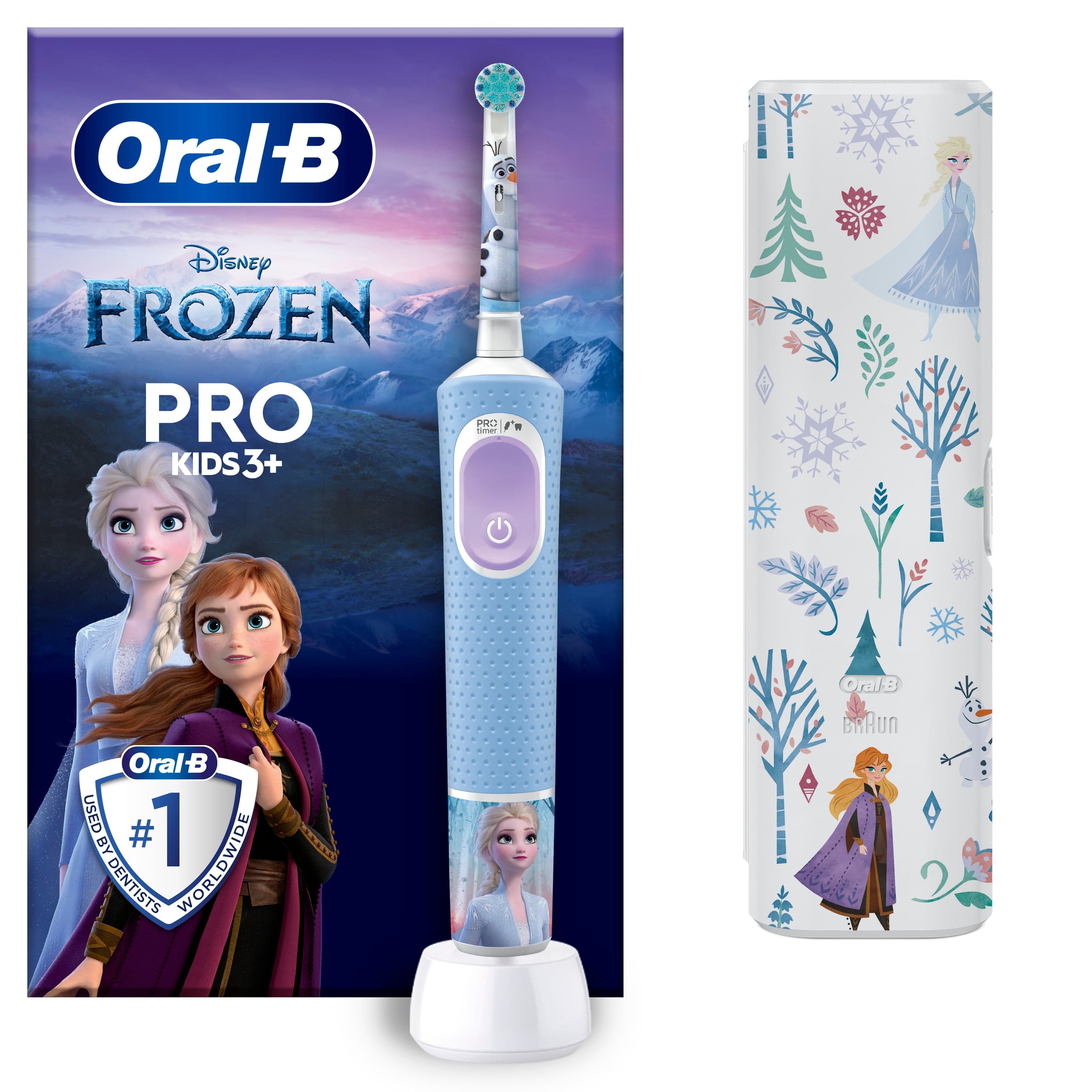 Oral-B Pro Kids Frost Eltandborste med Resefordal för Barn Designed By Braun