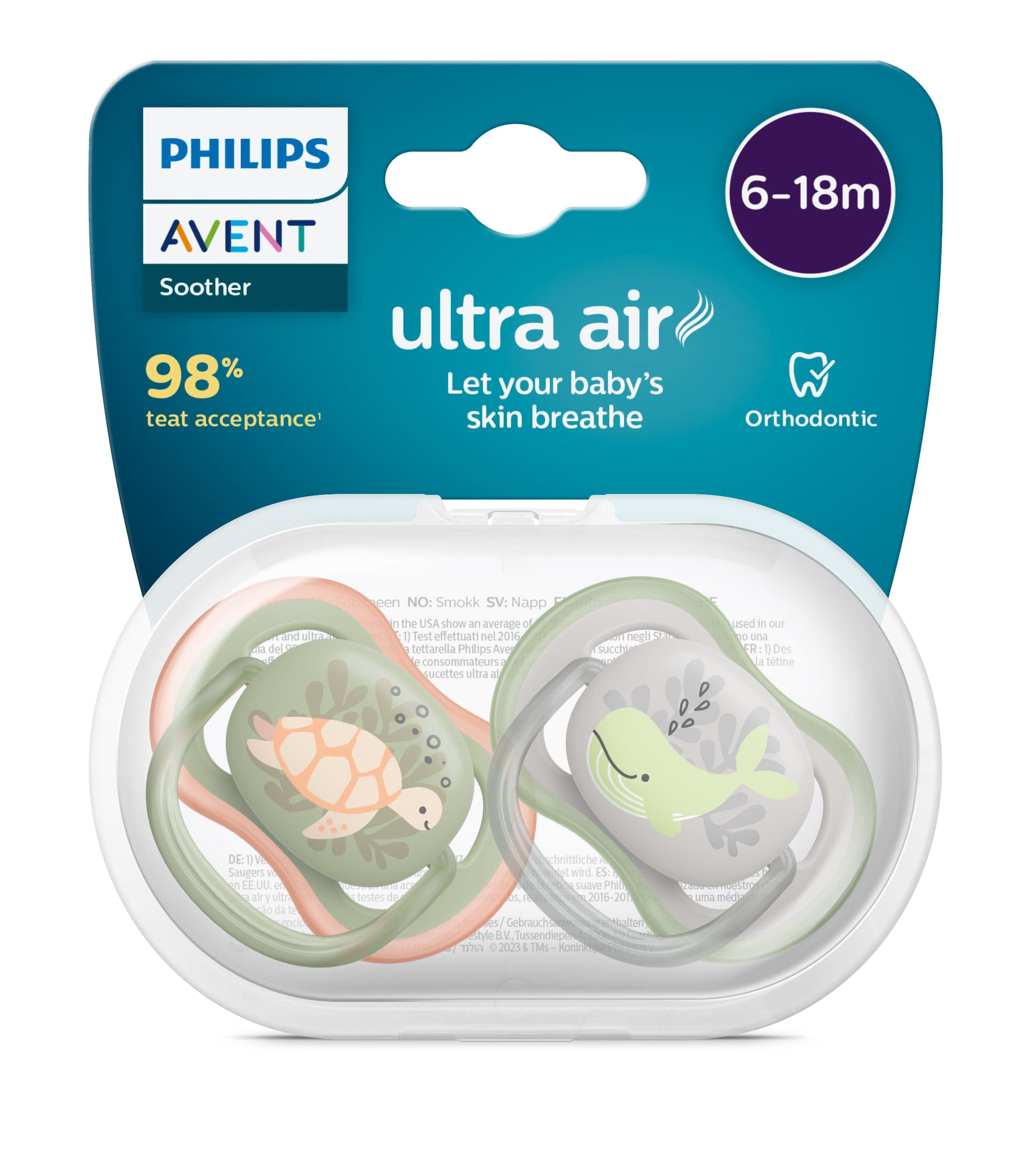 Philips Avent Ultra Air Napp 6-18 månader Grå/Grön 2-pack - produktbild 2