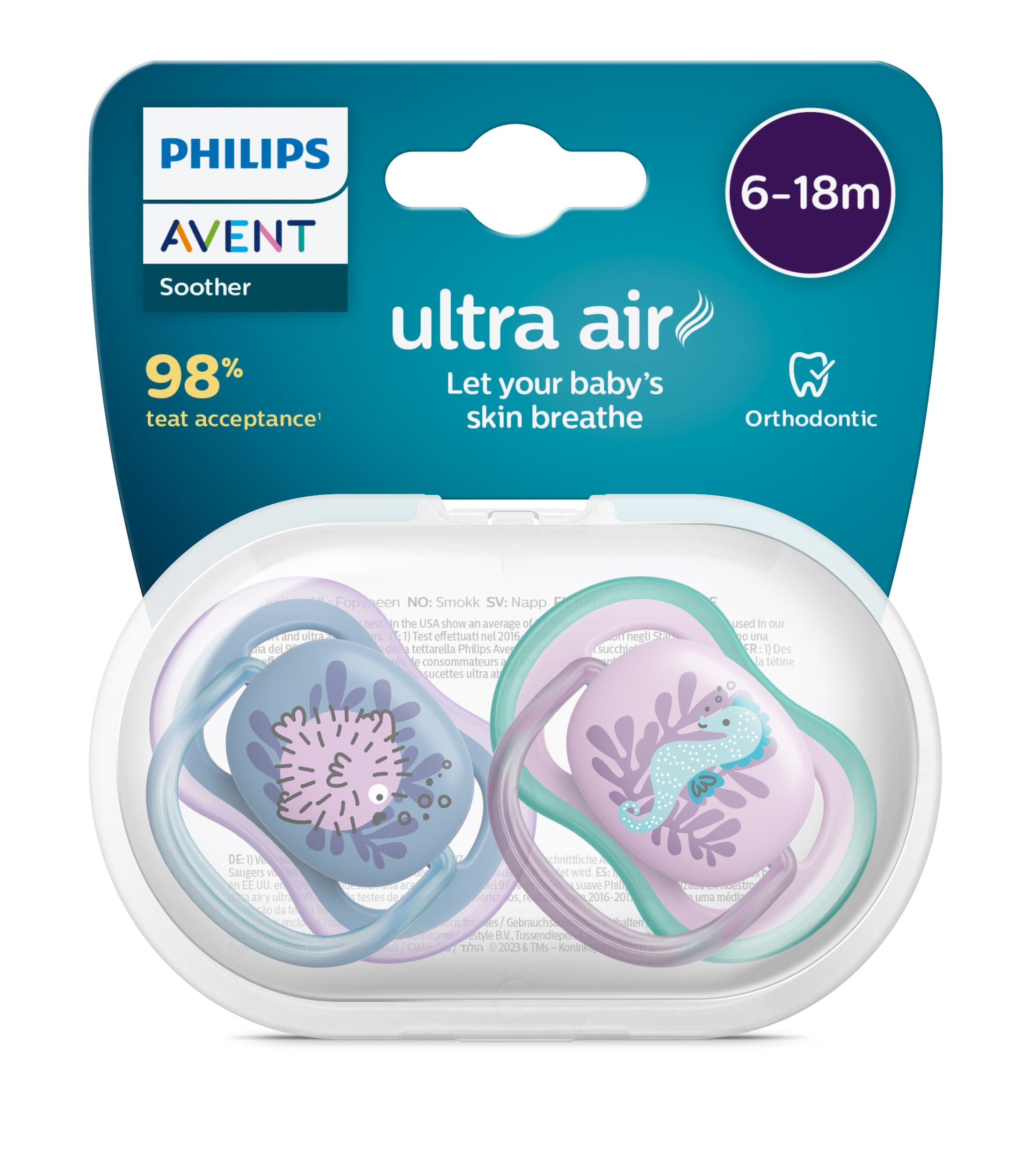 Philips Avent Ultra Air Napp 6-18 månader Blå/Lila 2 st - produktbild 2