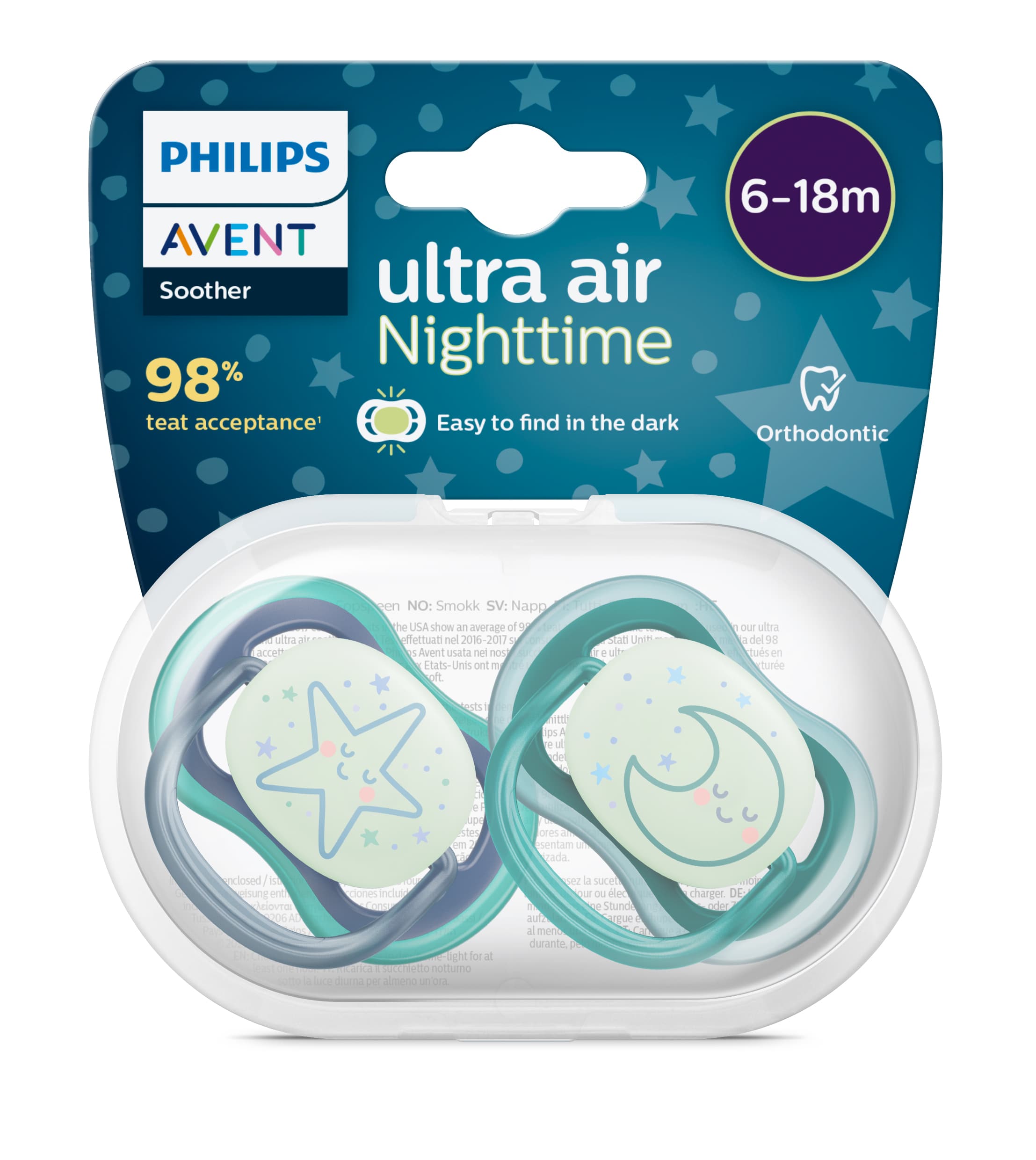 Philips Avent Ultra Air Nattnapp 6-18m Blå/Grön 2 st 2