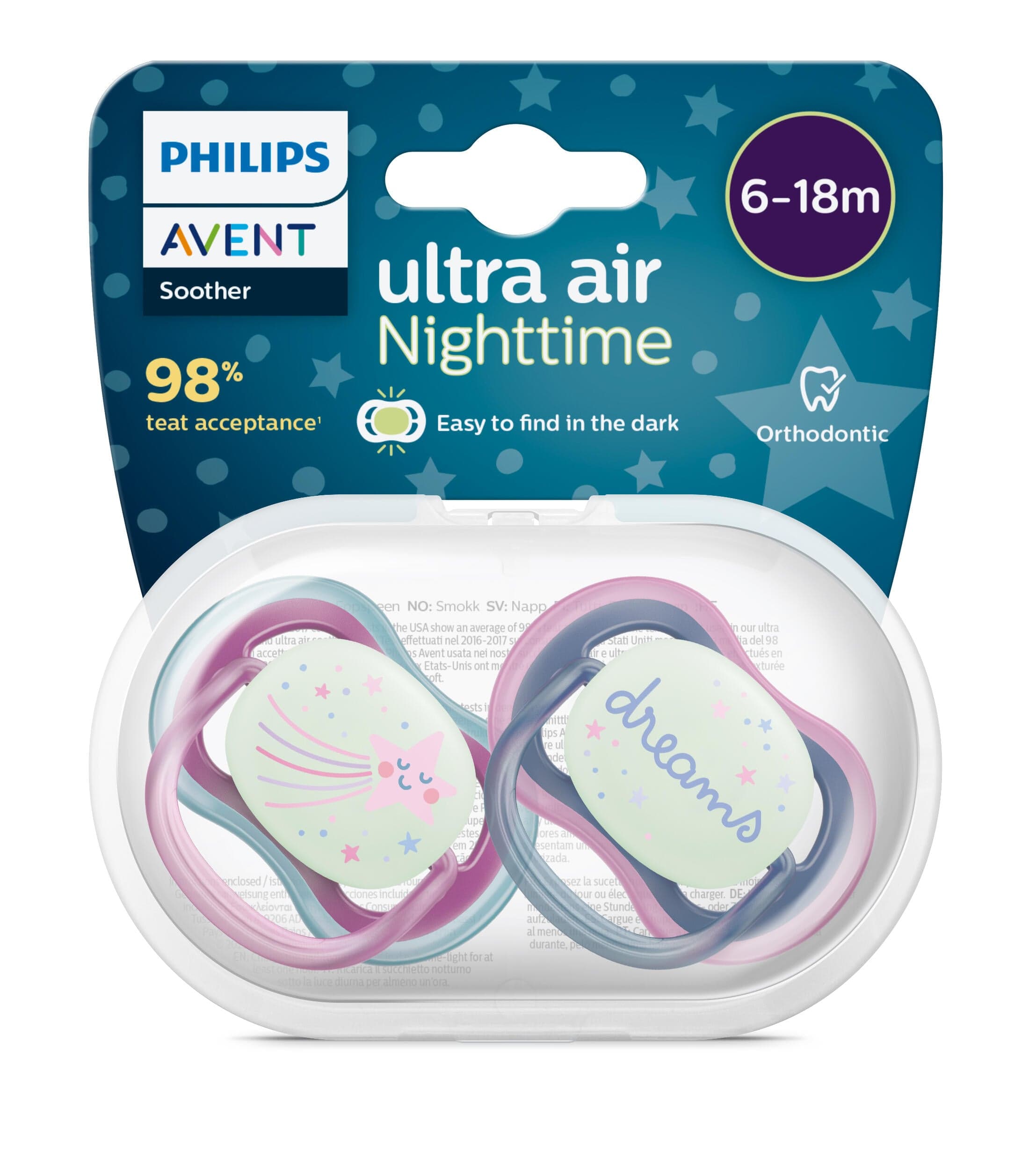 Philips Avent Ultra Air Nattnapp 6-18 månader Blå/Lila 2 st - produktbild 2