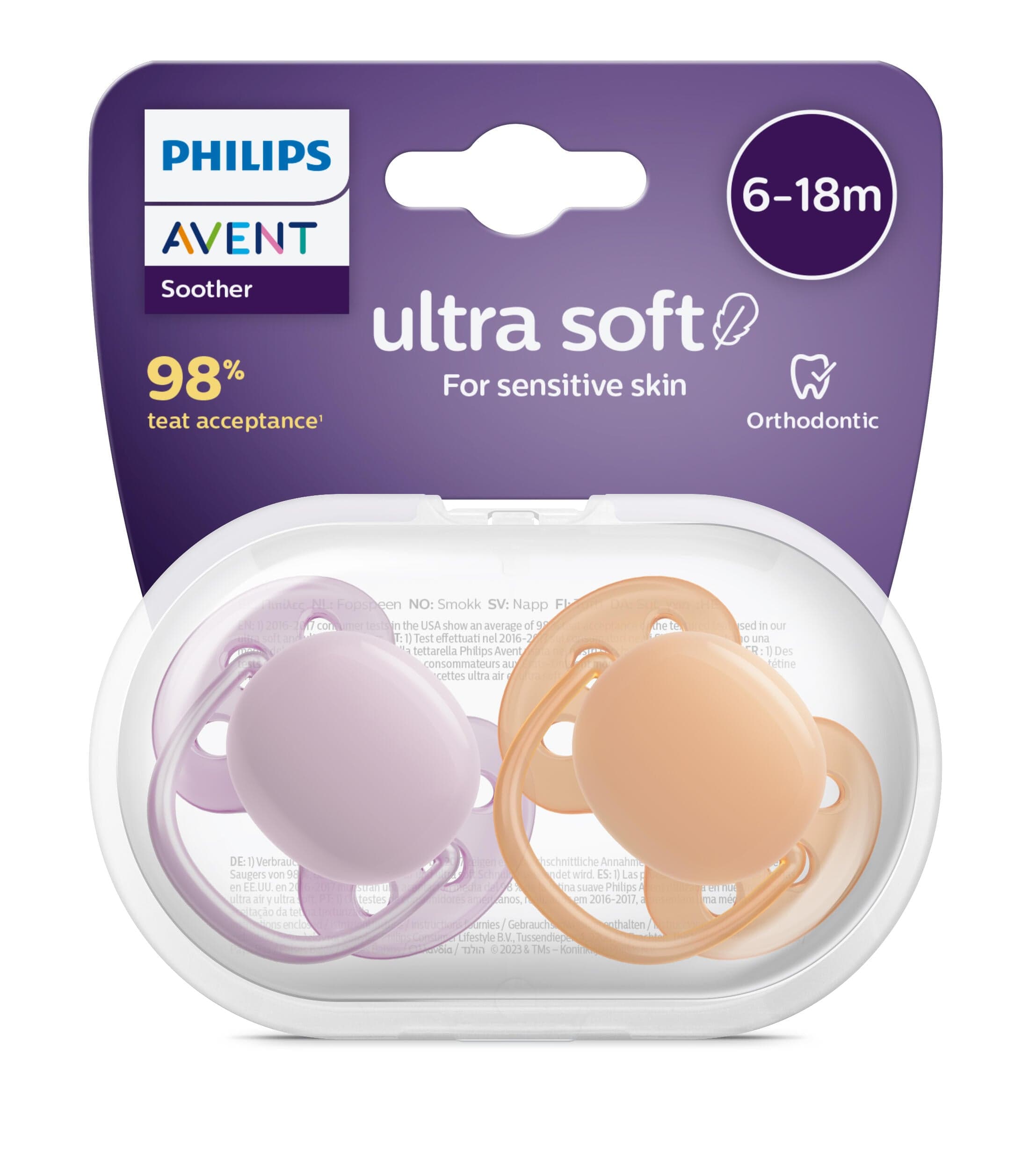 Philips Avent Ultra Soft Napp 6-18 mån Orange/Lila 2-pack - produktbild 2