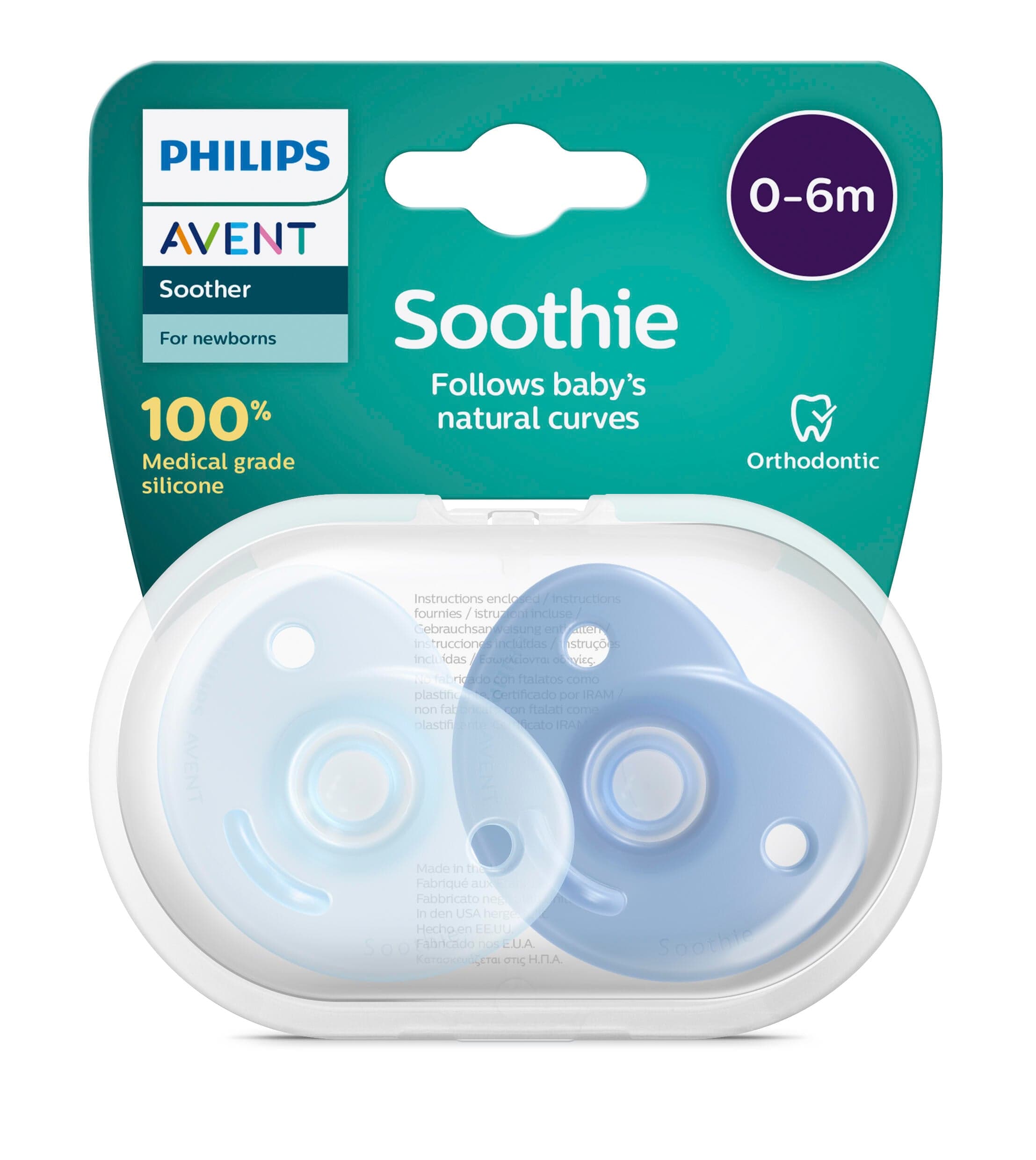 Philips Avent Curved Soothie 0-6 m Blå/Ljusblå 2 st - produktbild 3