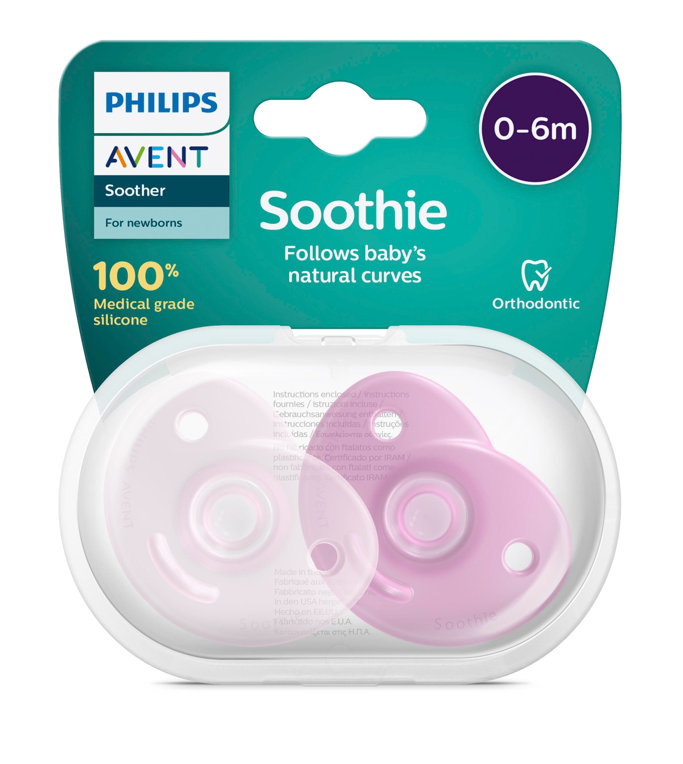 Philips Avent Curved Soothie 0-6 m Rosa/Ljusrosa 2 st - produktbild 2