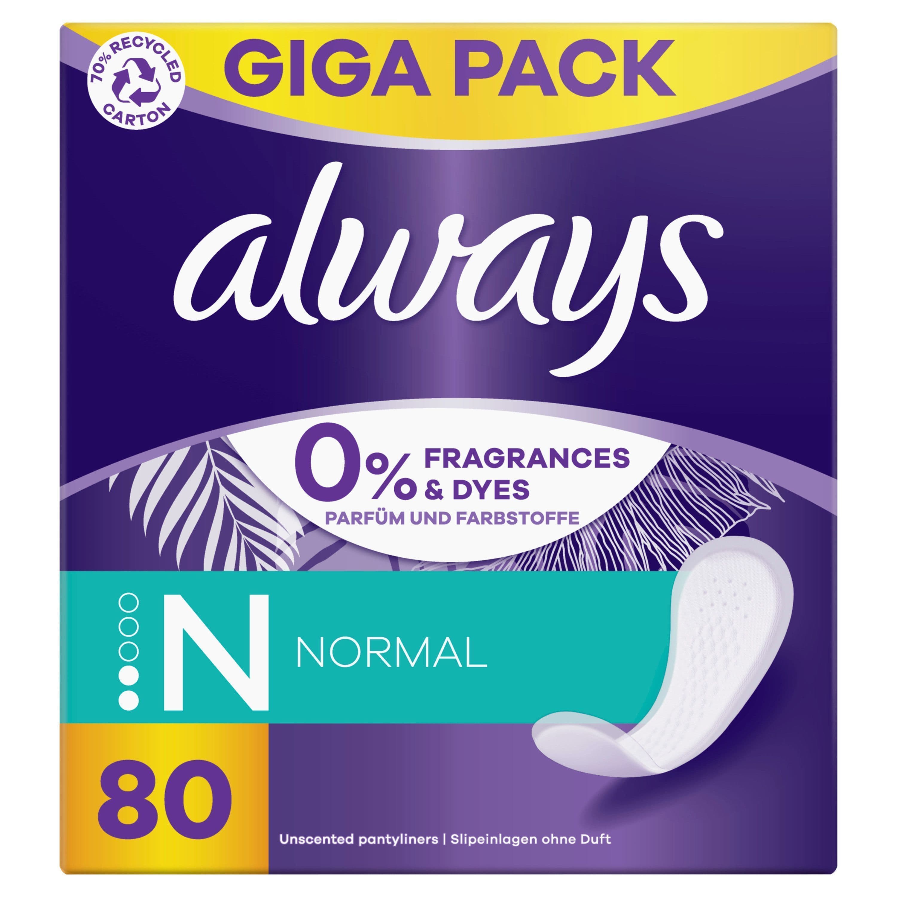 Always Daily Fresh Normal Trosskydd 0% Parfymer och Färgämnen 80 st 2