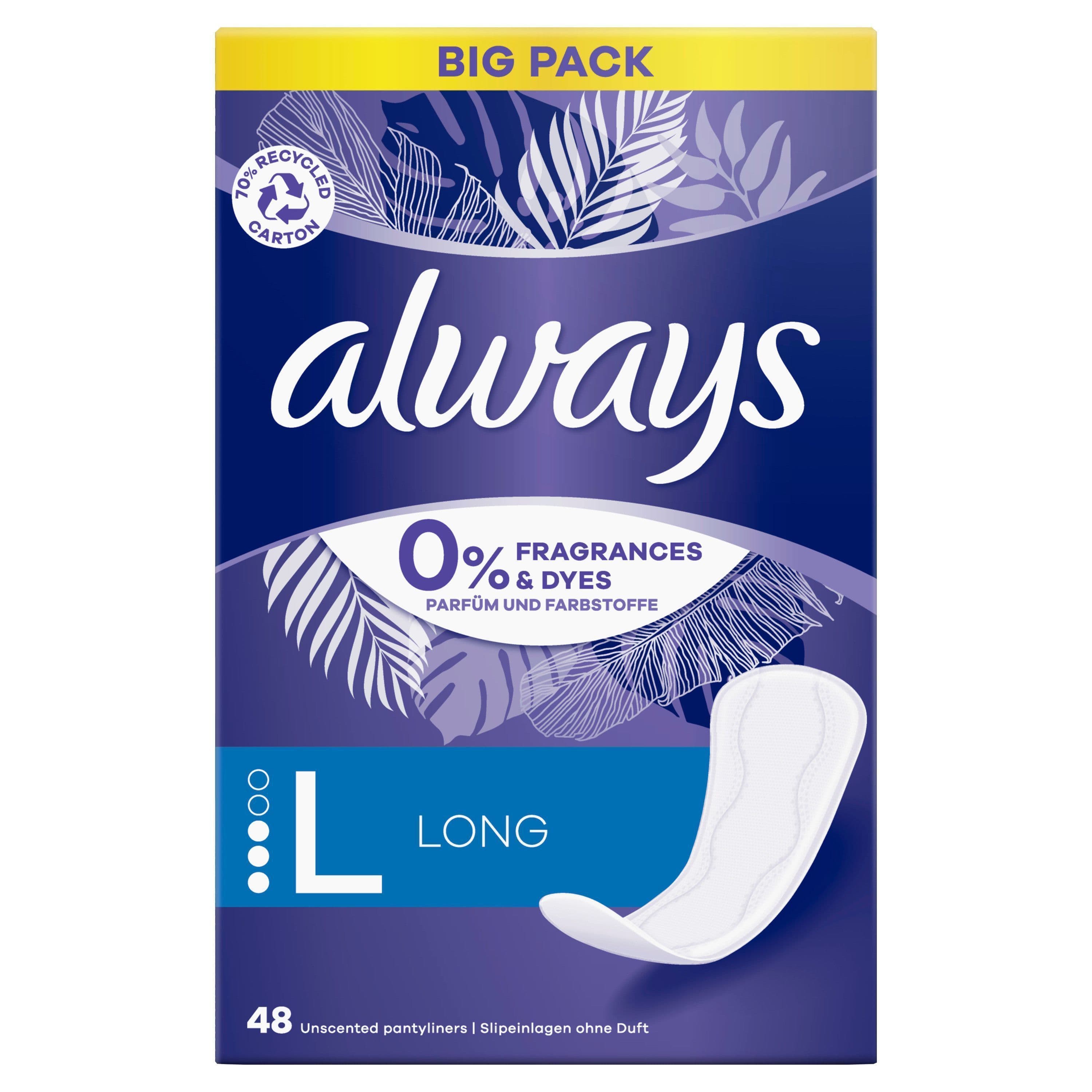 Always Daily Protect Long Trosskydd 0% Doft och Färgämnen 48 st 2