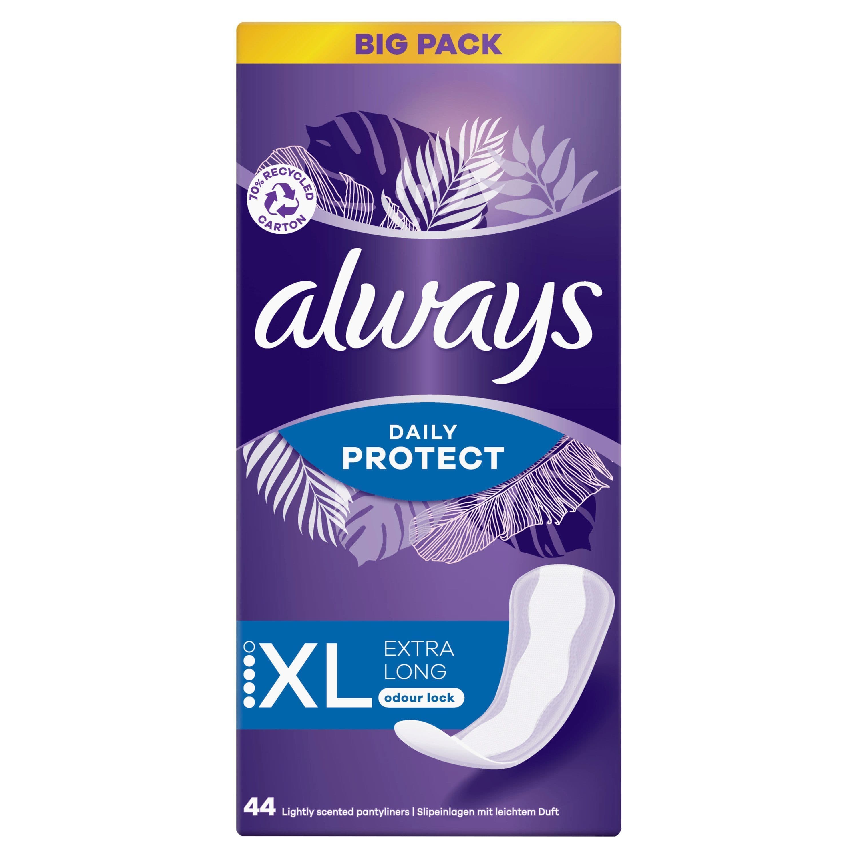 Always Dailies Long Plus Extra Protect Trosskydd Med Mild Doft 44 st 2