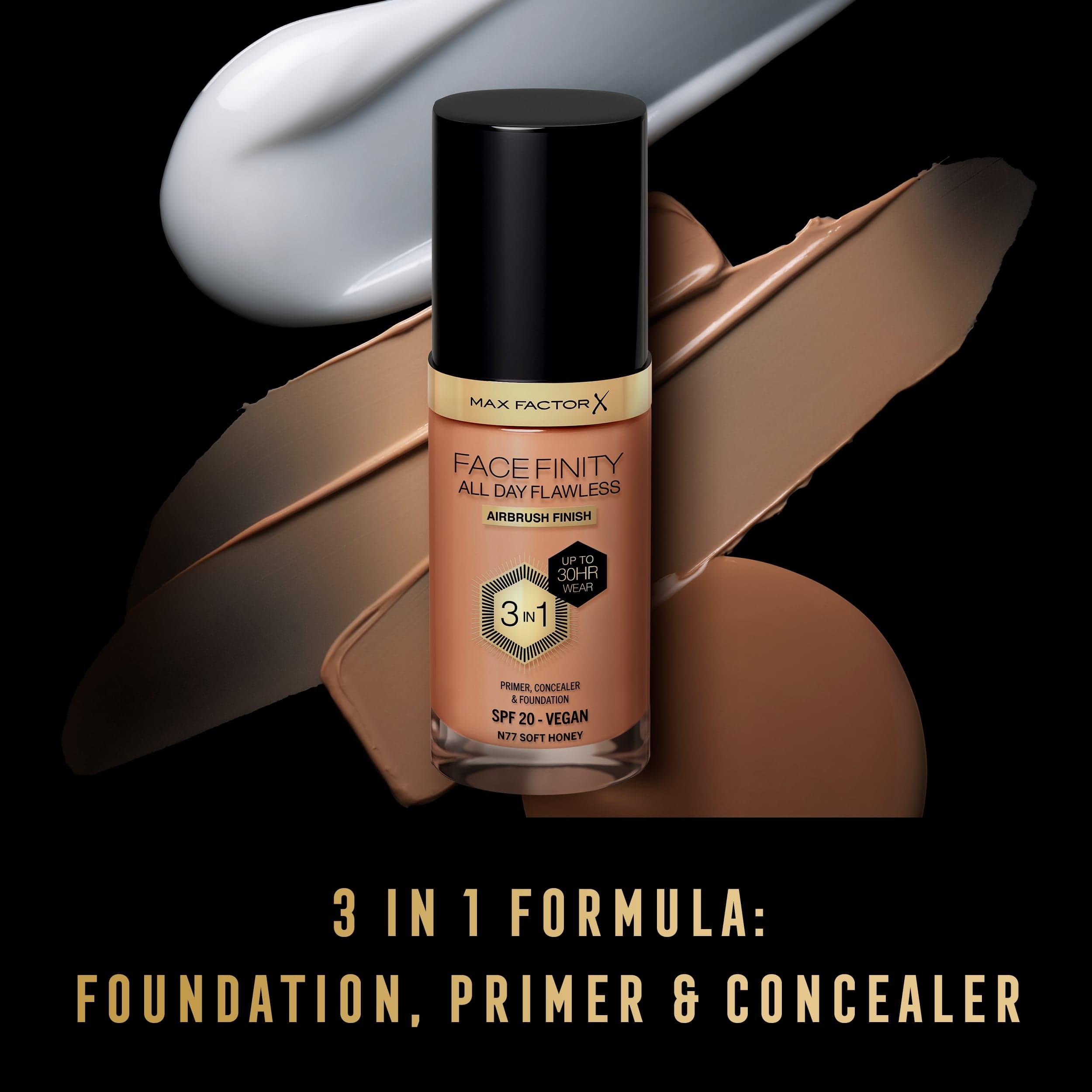 MAX FACTOR All Day Flawles 3in1 Foundation N77 Soft honey - produktbild 5